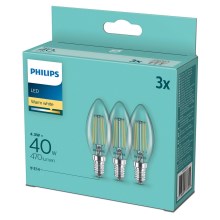 PAKA 3x LED Spuldze Philips B35 E14/4.3W/230V 2,700K