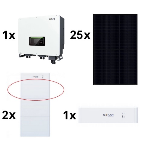 Saules enerģijas komplekts SOFAR Solar - 10kWp JINKO + 10kW SOFAR hibrīda pārveidotājs 3f +10,24 kWh akumulators