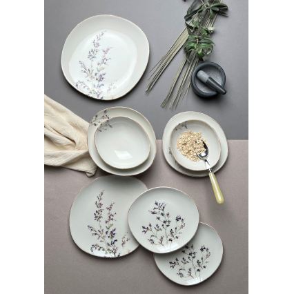 12 daļu galda servīze, balta/violeta, no porcelāna
