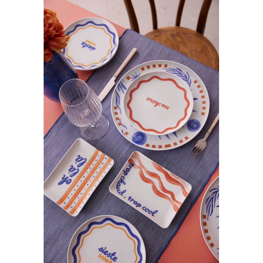 12 daļu porcelāna vakariņu komplekts — sarkans/zils/balts