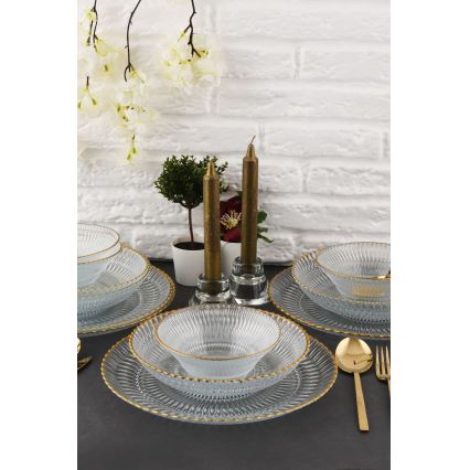 12 daļu trauku komplekts, caurspīdīgs ar zelta apdari, stikls