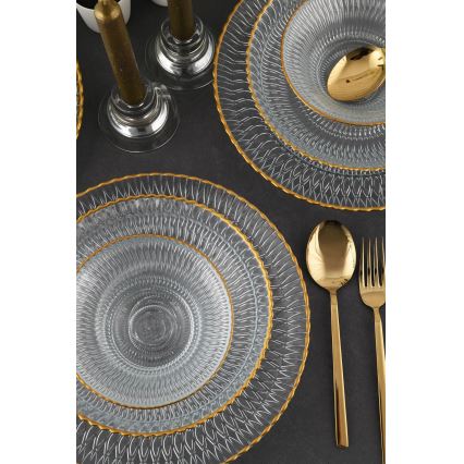 12 daļu trauku komplekts, caurspīdīgs ar zelta apdari, stikls