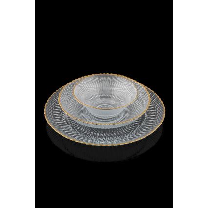 12 daļu trauku komplekts, caurspīdīgs ar zelta apdari, stikls