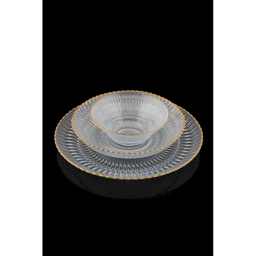 12 daļu trauku komplekts, caurspīdīgs ar zelta apdari, stikls