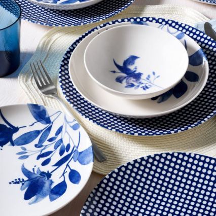 14 daļu porcelāna servīze, balta/zila