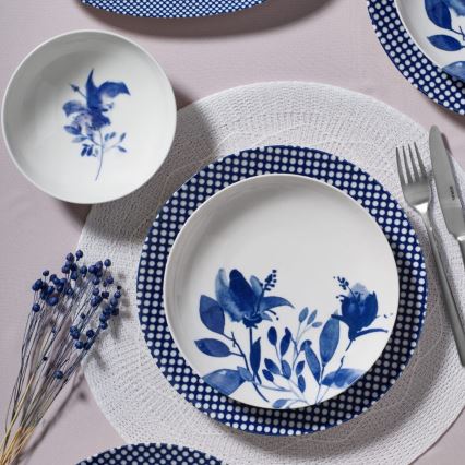 14 daļu porcelāna servīze, balta/zila