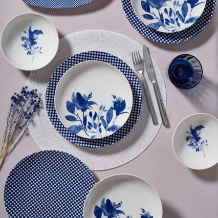 14 daļu porcelāna servīze, balta/zila