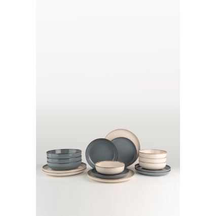 16 daļu ēdienu servīze — bēša/zila, porcelāns