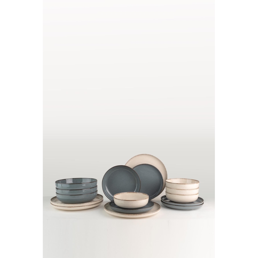 16 daļu ēdienu servīze — bēša/zila, porcelāns