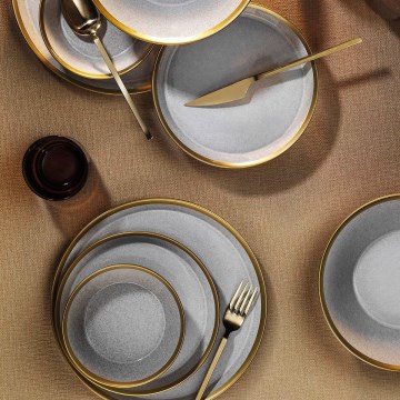 16 daļu galda servīze, pelēka/zelta, porcelāns