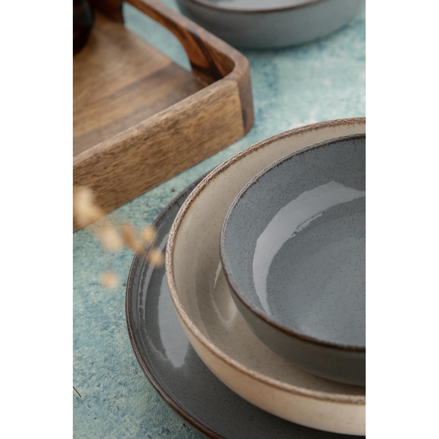 16 daļu porcelāna trauku komplekts, pelēks/bēžs