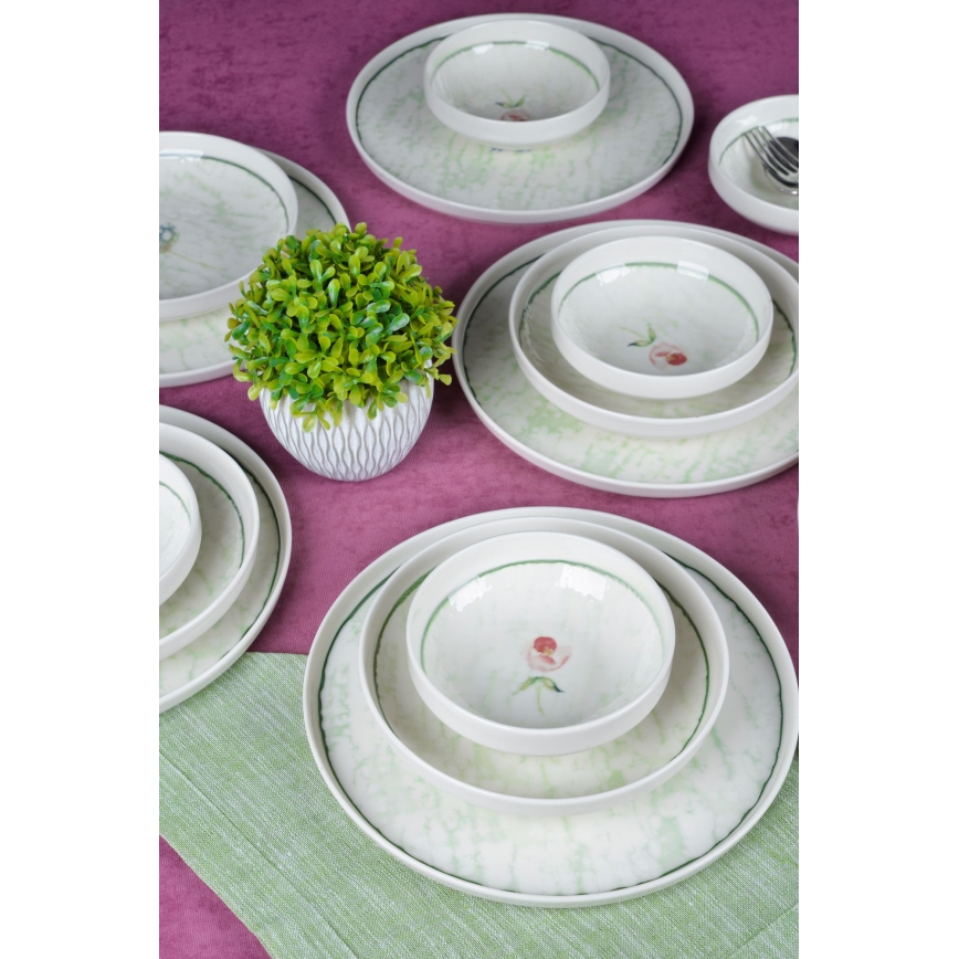 18 daļu galda komplekts, zaļš/porcelāns