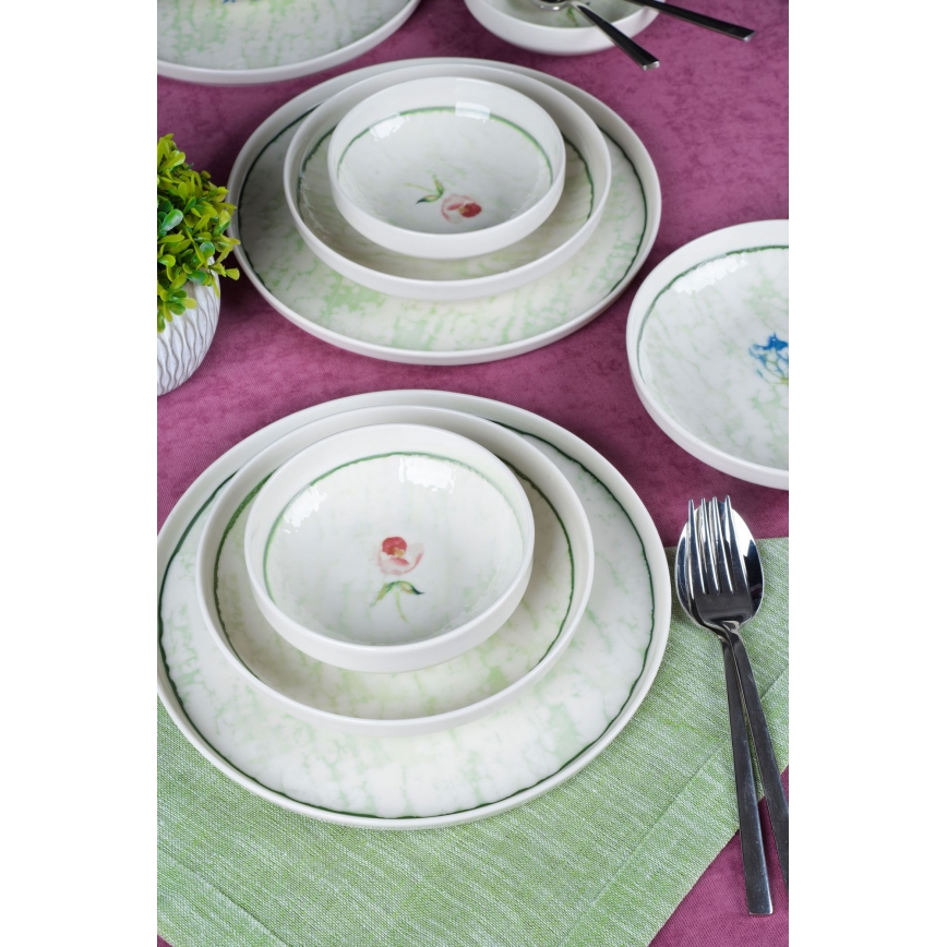 18 daļu galda komplekts, zaļš/porcelāns