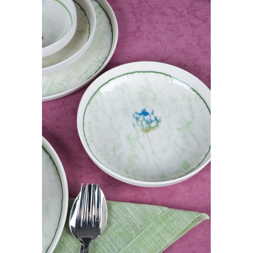 18 daļu galda komplekts, zaļš/porcelāns