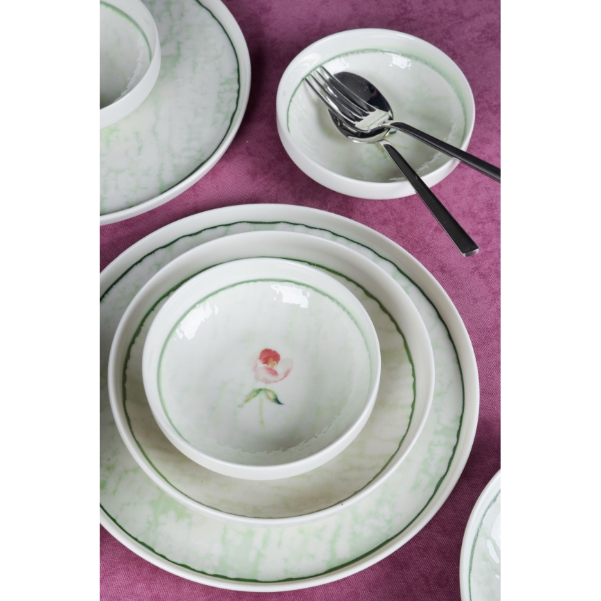 18 daļu galda komplekts, zaļš/porcelāns