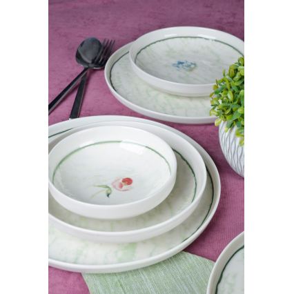 18 daļu galda komplekts, zaļš/porcelāns