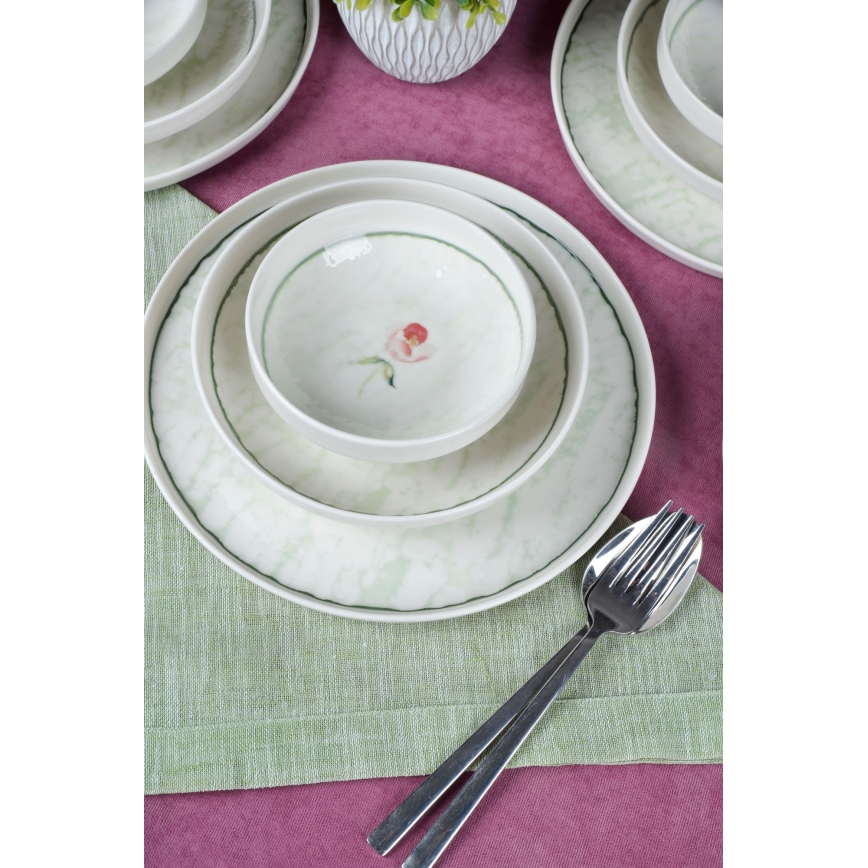 18 daļu galda komplekts, zaļš/porcelāns