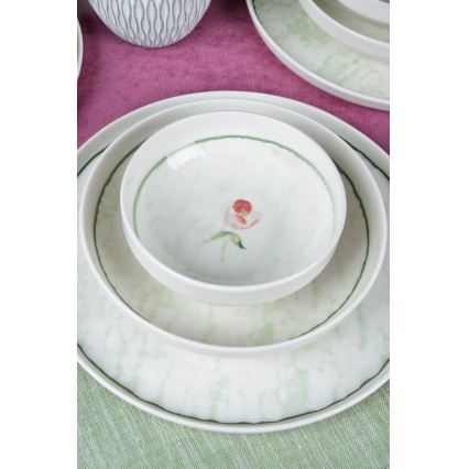 18 daļu galda komplekts, zaļš/porcelāns