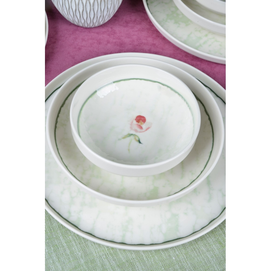 18 daļu galda komplekts, zaļš/porcelāns