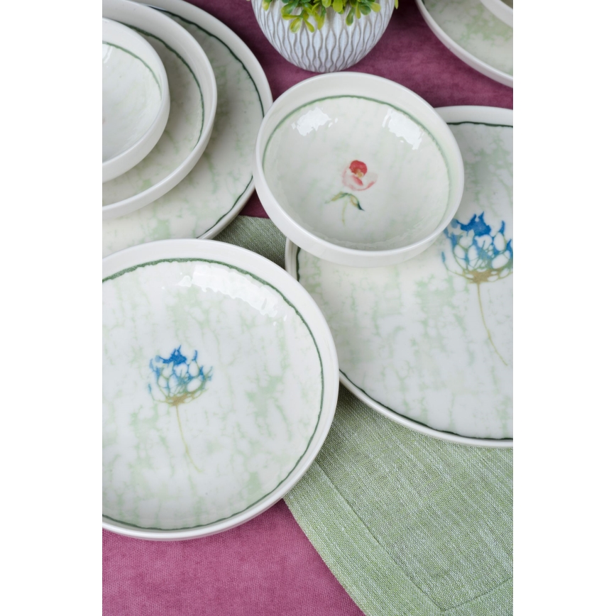 18 daļu galda komplekts, zaļš/porcelāns