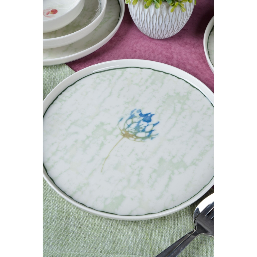 18 daļu galda komplekts, zaļš/porcelāns
