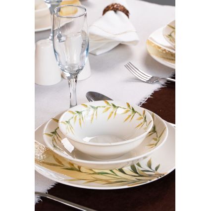 18 daļu galda servīze — balta/zaļa/dzeltena, porcelāns