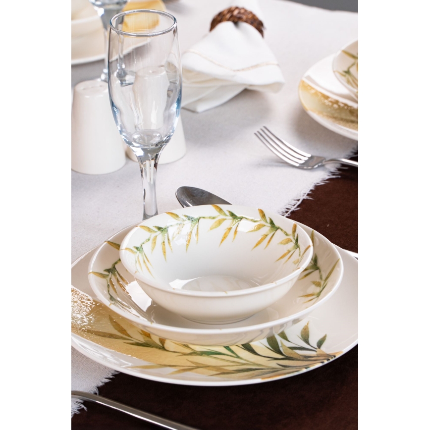 18 daļu galda servīze — balta/zaļa/dzeltena, porcelāns