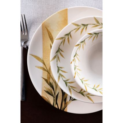 18 daļu galda servīze — balta/zaļa/dzeltena, porcelāns