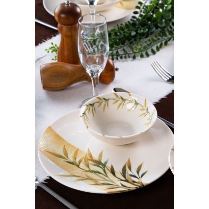 18 daļu galda servīze — balta/zaļa/dzeltena, porcelāns