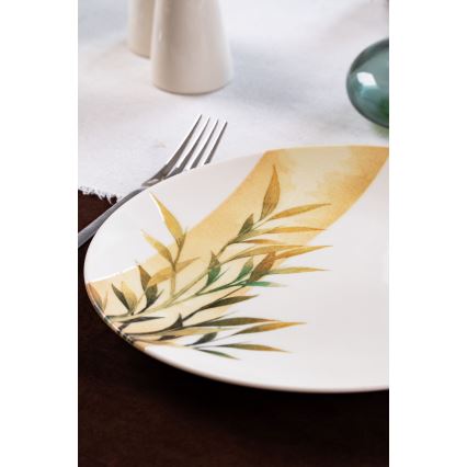 18 daļu galda servīze — balta/zaļa/dzeltena, porcelāns