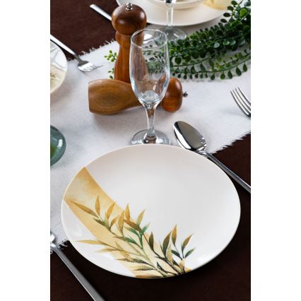 18 daļu galda servīze — balta/zaļa/dzeltena, porcelāns