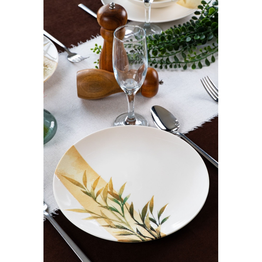 18 daļu galda servīze — balta/zaļa/dzeltena, porcelāns