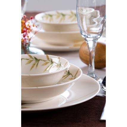 18 daļu galda servīze — balta/zaļa/dzeltena, porcelāns