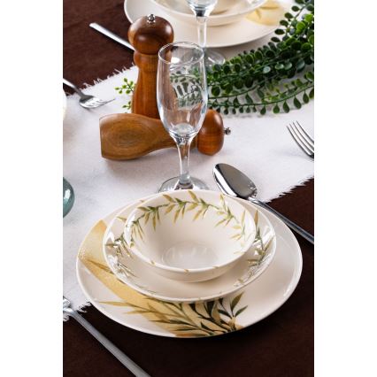 18 daļu galda servīze — balta/zaļa/dzeltena, porcelāns