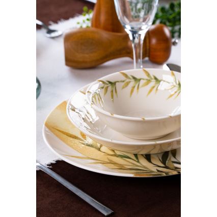 18 daļu galda servīze — balta/zaļa/dzeltena, porcelāns