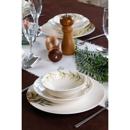 18 daļu galda servīze — balta/zaļa/dzeltena, porcelāns