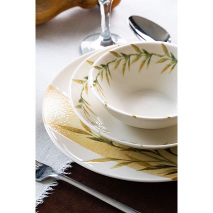 18 daļu galda servīze — balta/zaļa/dzeltena, porcelāns
