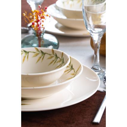18 daļu galda servīze — balta/zaļa/dzeltena, porcelāns