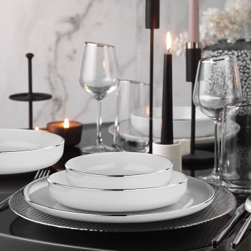 18 daļu galda trauku komplekts, balts/sudraba/porcelāns