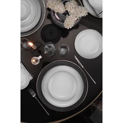 18 daļu galda trauku komplekts, balts/sudraba/porcelāns