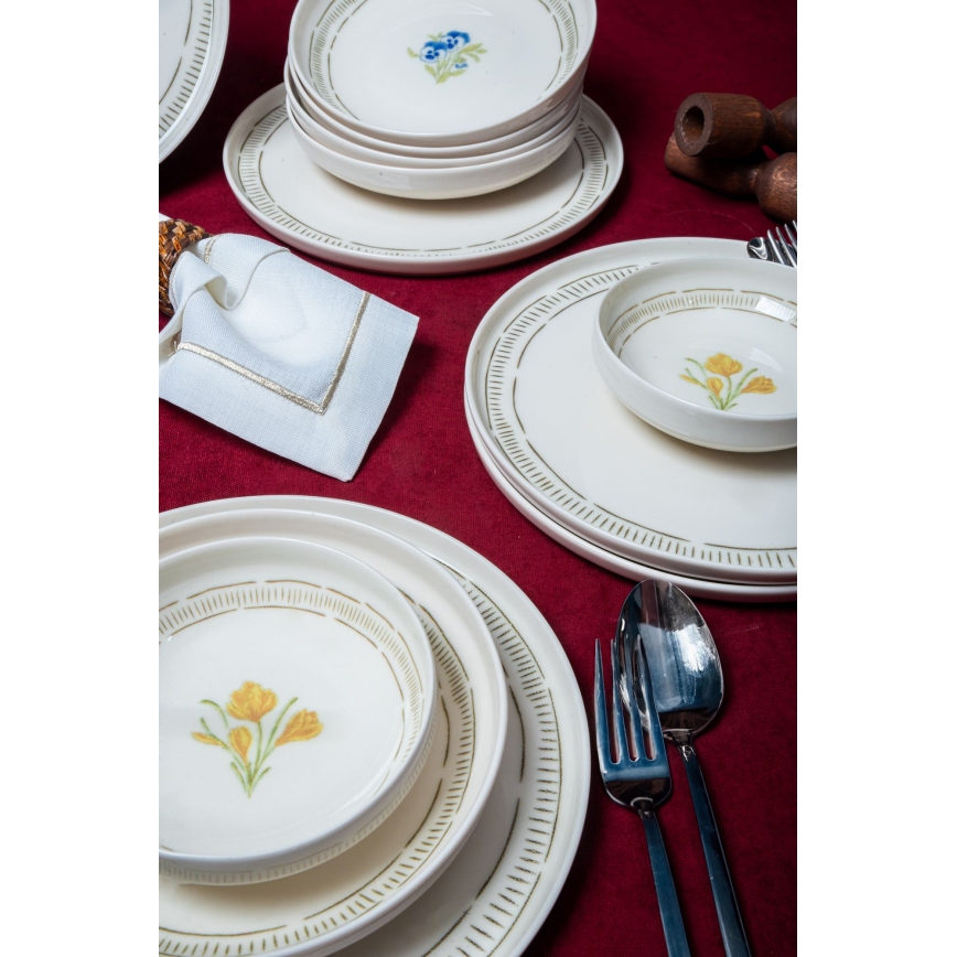 18 daļu galda trauku komplekts — balts/krāsains/porcelāns