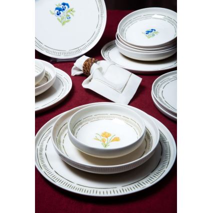 18 daļu galda trauku komplekts — balts/krāsains/porcelāns