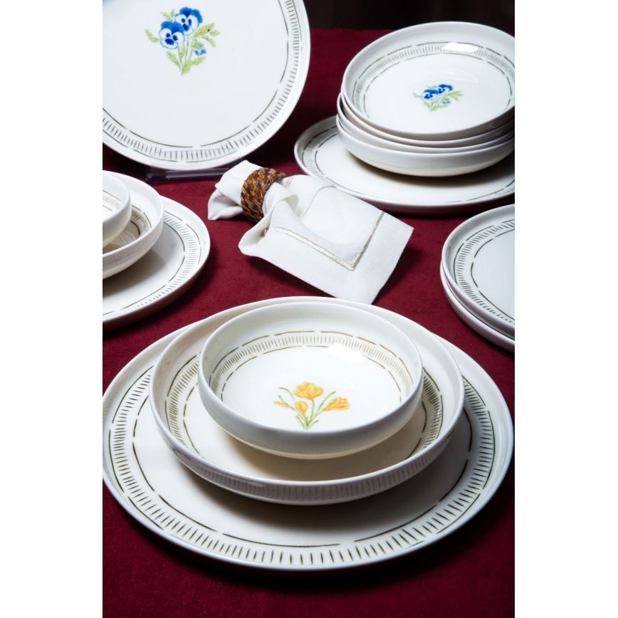 18 daļu galda trauku komplekts — balts/krāsains/porcelāns