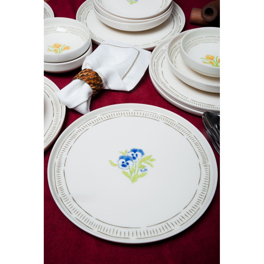 18 daļu galda trauku komplekts — balts/krāsains/porcelāns