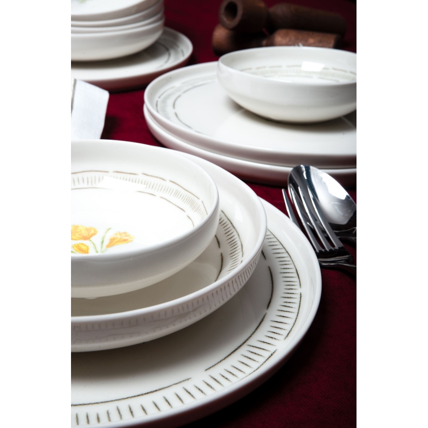 18 daļu galda trauku komplekts — balts/krāsains/porcelāns