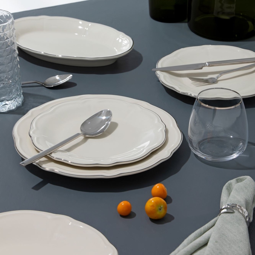 18 daļu krēmkrāsas porcelāna servīze ar sudraba akcentiem