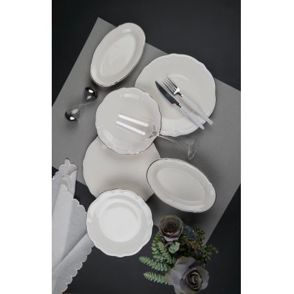 18 daļu krēmkrāsas porcelāna servīze ar sudraba akcentiem