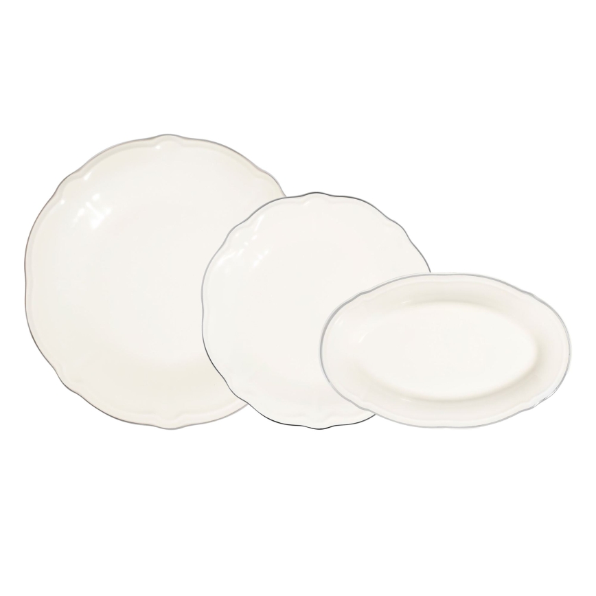 18 daļu krēmkrāsas porcelāna servīze ar sudraba akcentiem