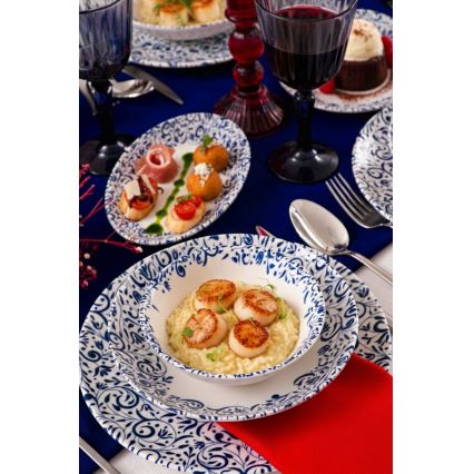18 daļu porcelāna galda trauku komplekts, balts/zils