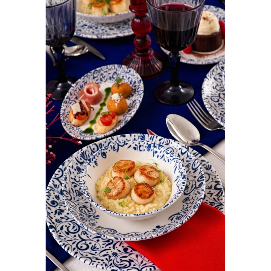 18 daļu porcelāna galda trauku komplekts, balts/zils